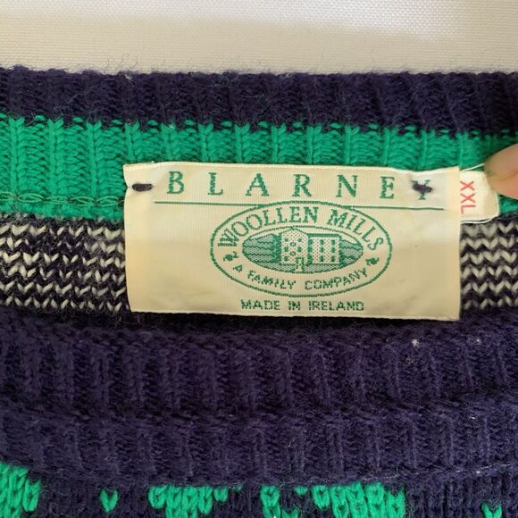 Blarney Woollen Mills Sweater XXL Navy Fair Isle Knit Irish Clover Lucky Ireland - Picture 3 of 8